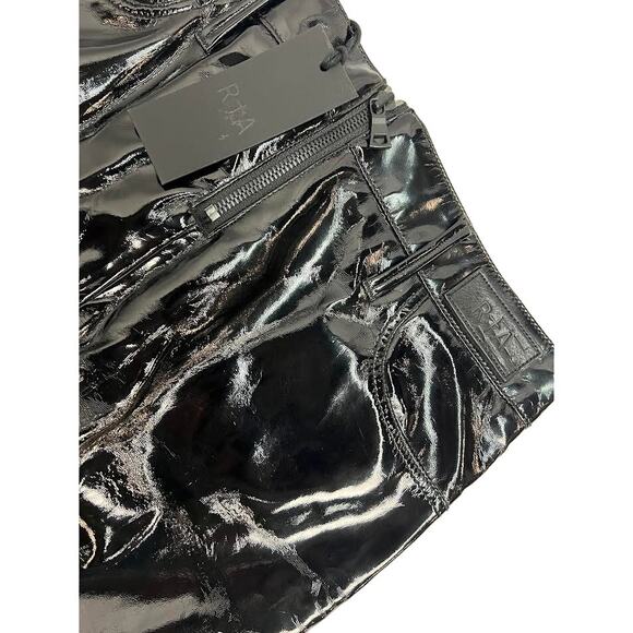 NWT! RtA Denim - Back is Patent Exposed zipper Raw hem SKIRT BLACK 4 - Picture 8 of 10